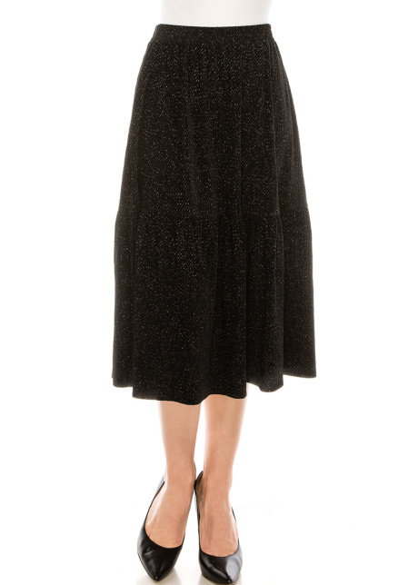 Sequin velvet midi skirt in black