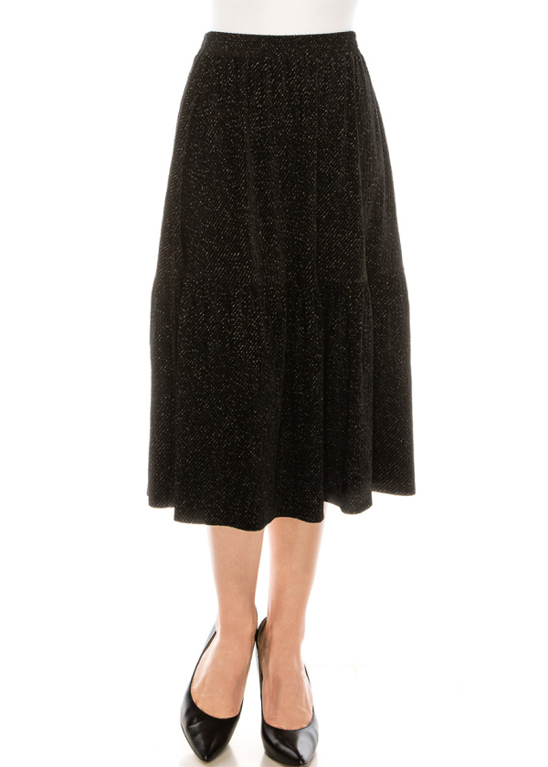 Sequin velvet midi skirt in black