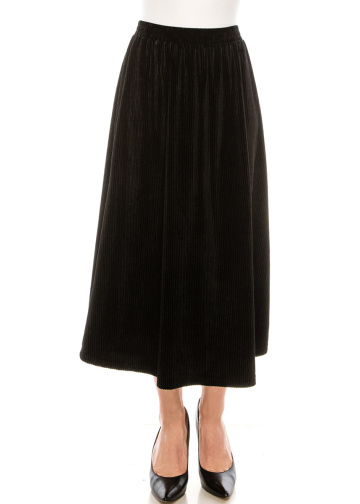 Flared hem velvet skirt in black
