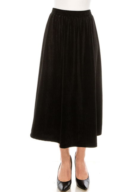Flared hem velvet skirt in black