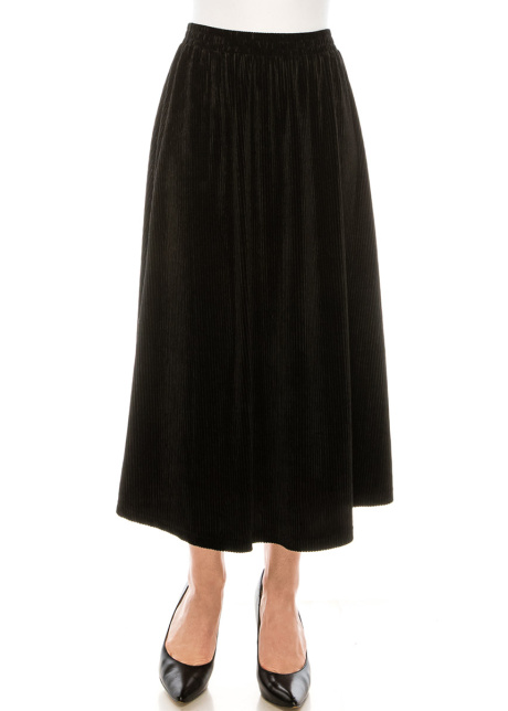 Flared hem velvet skirt in black