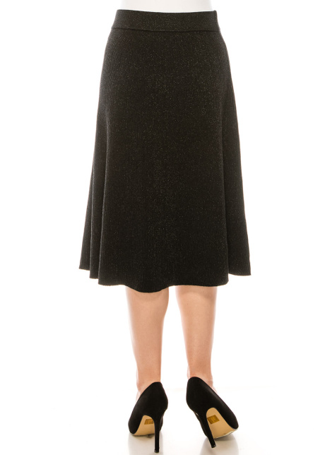A-line midi lurex skirt in black