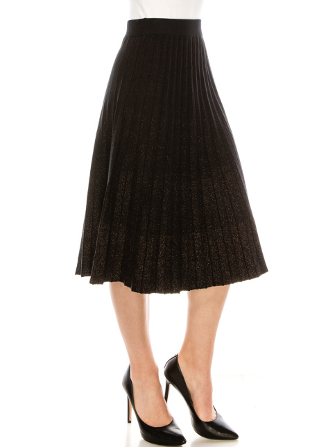 Black Accordion Skirt With Burgundy Shimmer