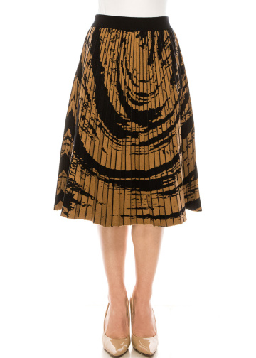 Abstract Pattern Pleated Skirt in Camel