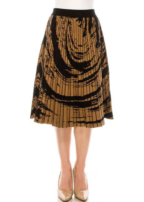 Abstract Pattern Pleated Skirt in Camel