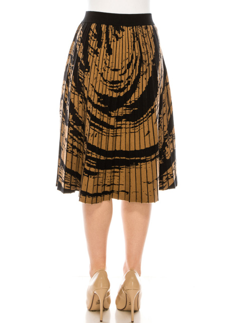 Abstract Pattern Pleated Skirt in Camel