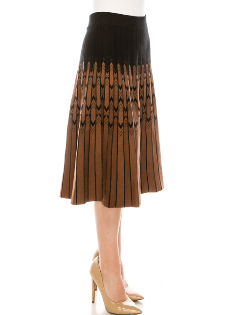 Fair Isle Pleated Skirt in Black and Camel