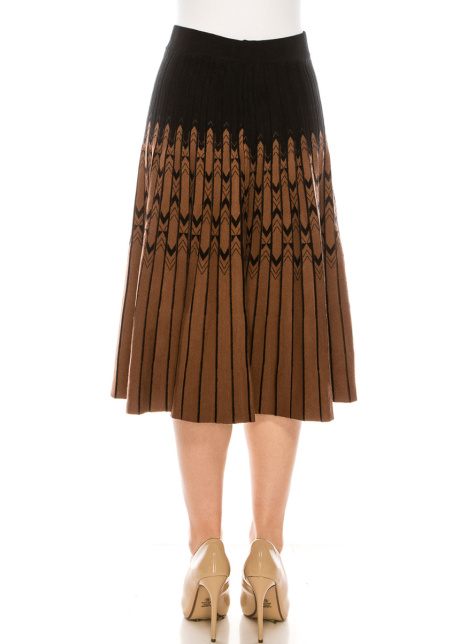 Fair Isle Pleated Skirt in Black and Camel
