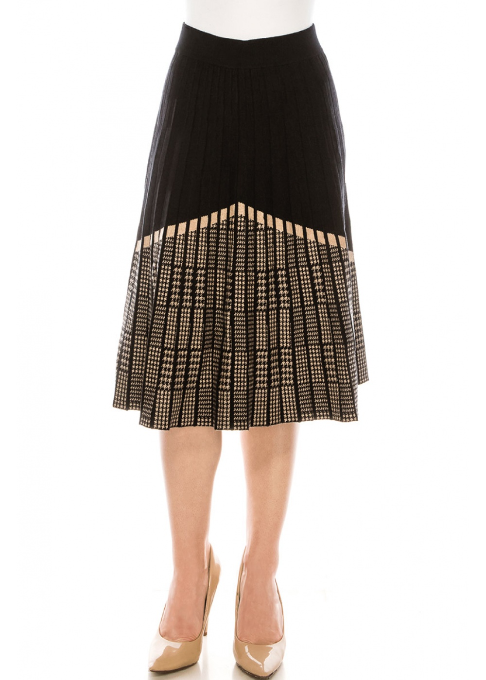 High waist Midi Skirt With Printed Hem