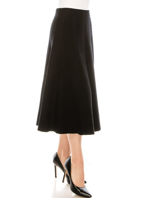 A-line cable knit skirt in black