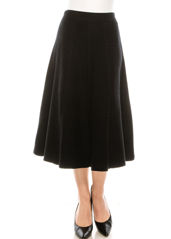 A-line cable knit skirt in black