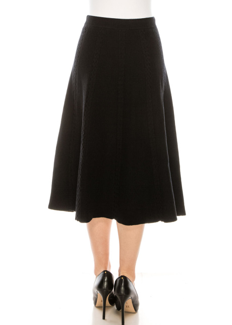 A-line cable knit skirt in black