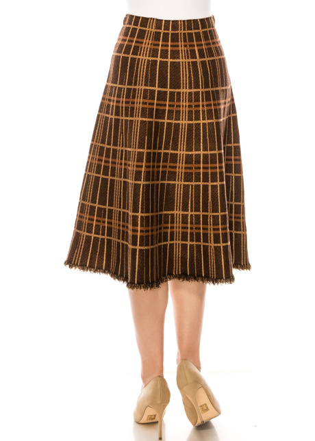 A-line checkered skirt with fringe edge