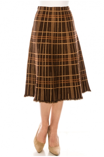 A-line checkered skirt with fringe edge
