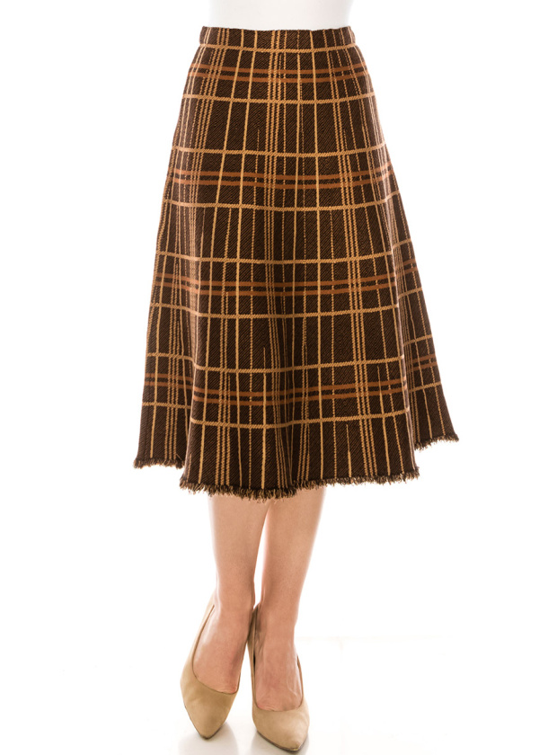 A-line checkered skirt with fringe edge