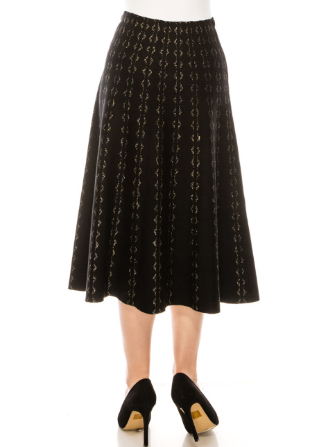 Pleated black skirt with golden pattern