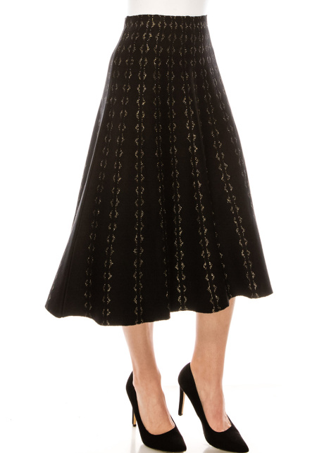 Pleated black skirt with golden pattern