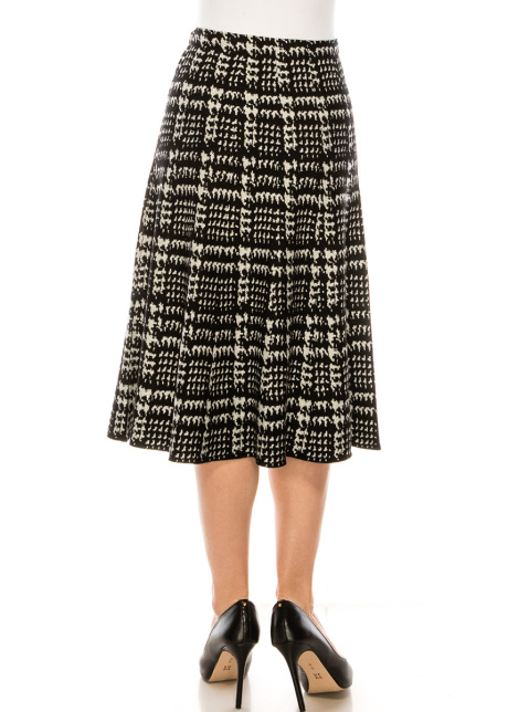 Check print lurex midi skirt in black