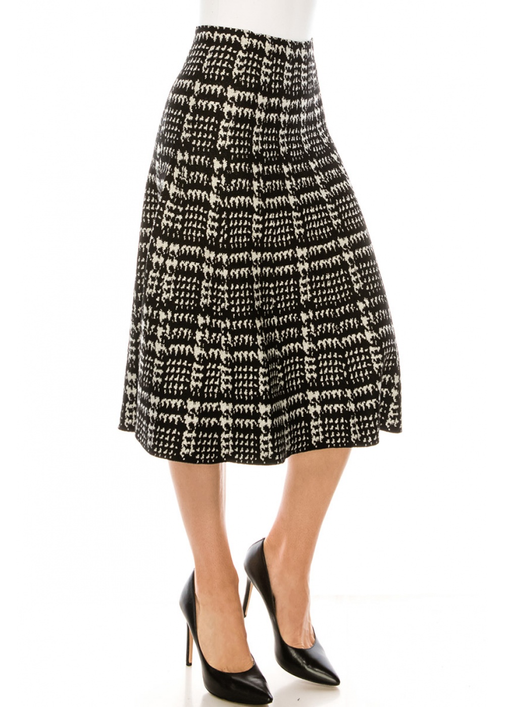 Check print lurex midi skirt in black