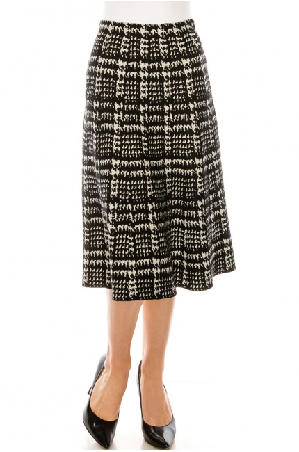 Check print lurex midi skirt in black