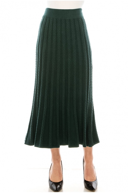 Knitted flared hem maxi skirt in green