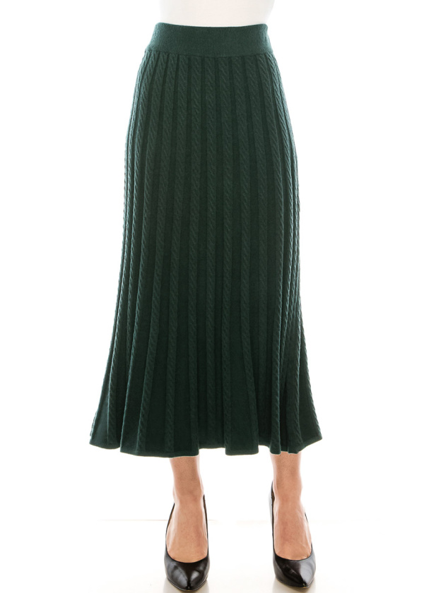 Knitted flared hem maxi skirt in green