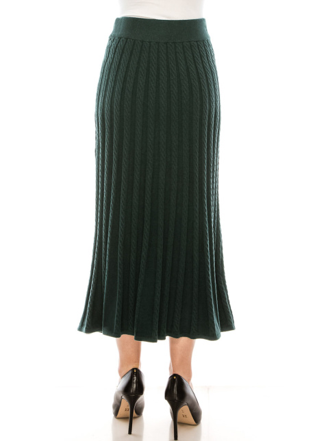 Knitted flared hem maxi skirt in green