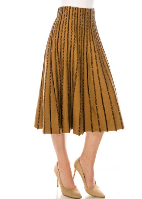 A-line skirt with embroidery in camel