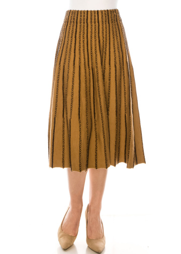 A-line skirt with embroidery in camel
