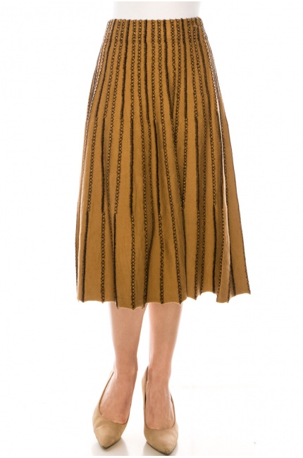 A-line skirt with embroidery in camel