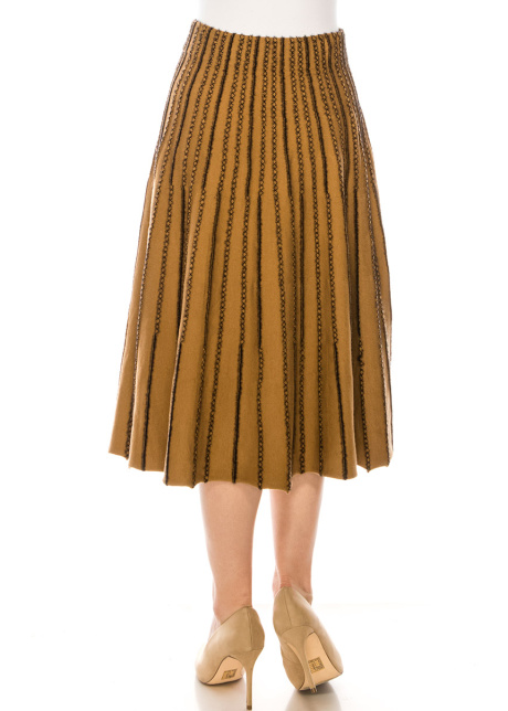 A-line skirt with embroidery in camel