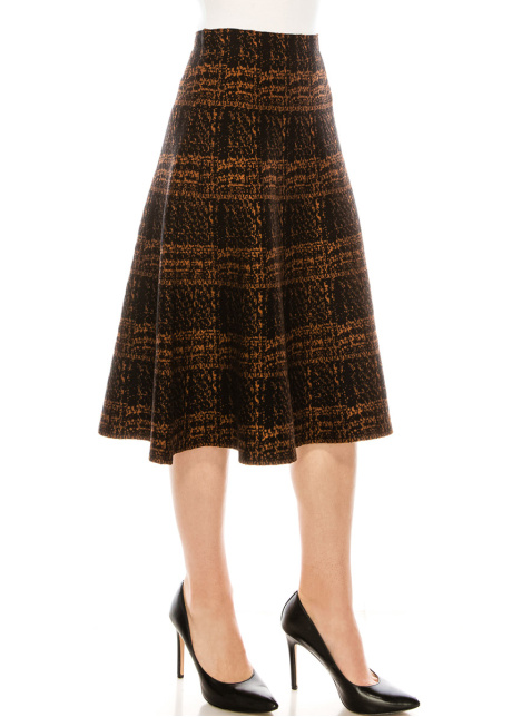 A-line Checkered Skirt in Rust
