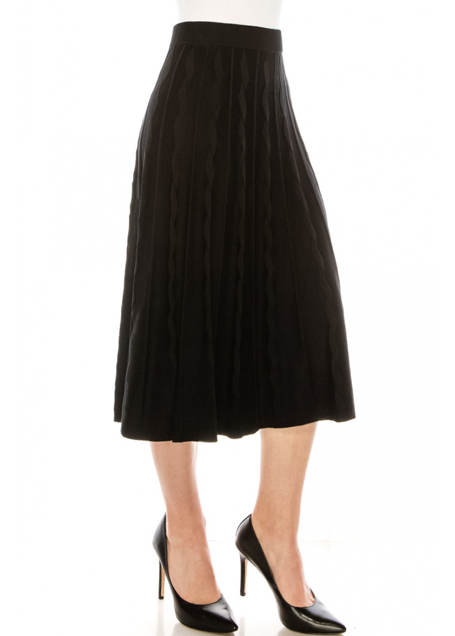 Cable knit midi skirt in black