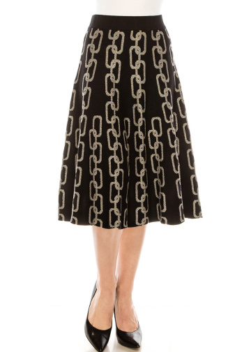 Chain print silver lurex skirt in black