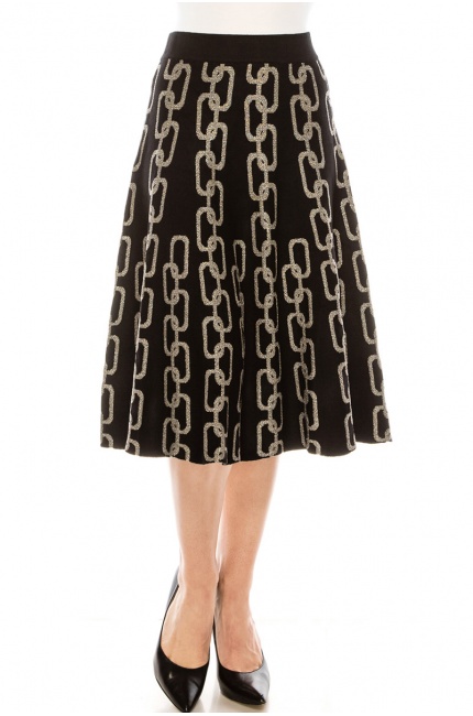Chain print silver lurex skirt in black