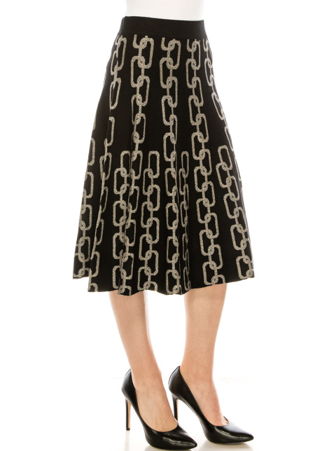 Chain print silver lurex skirt in black