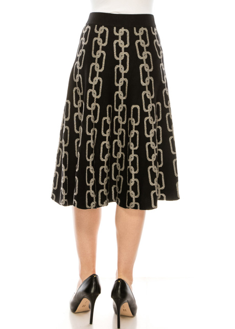 Chain print silver lurex skirt in black