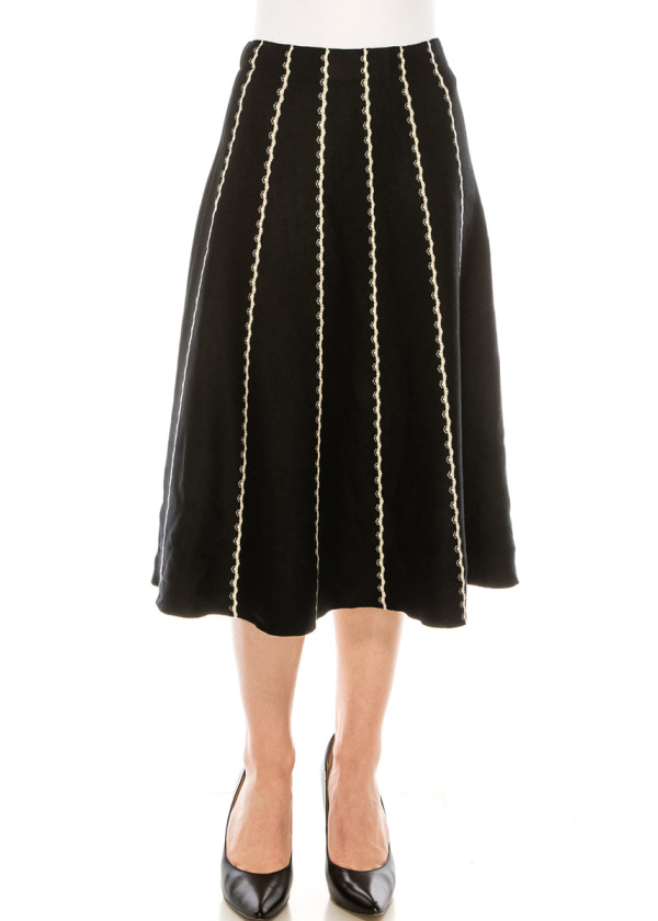 Black pleated skirt with contrast stripes