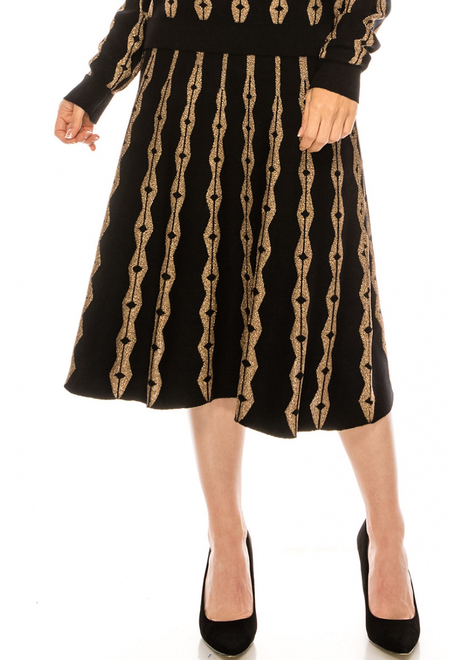 Golden ornament A-line midi skirt