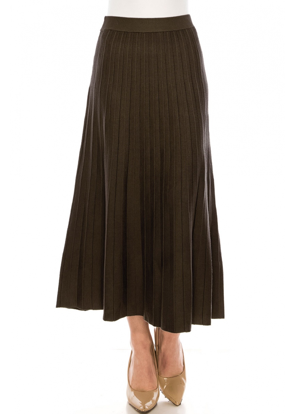 High-waist pleated skirt in olive