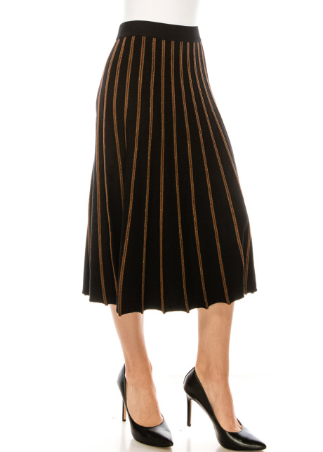 Striped A-line skirt in black & gold