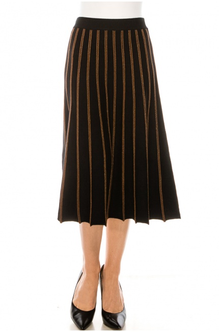 Striped A-line skirt in black & gold