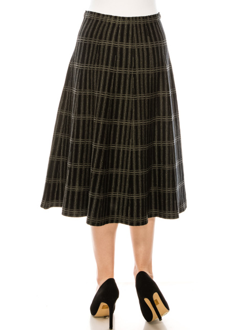 Checkered silver lurex midi skirt