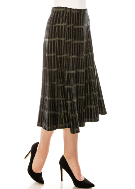 Checkered silver lurex midi skirt