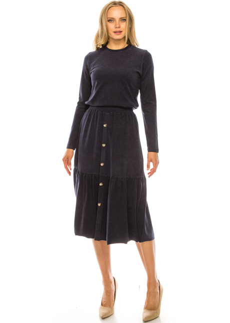 Button Front Skirt (Navy)
