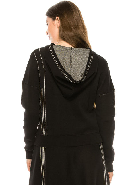 Black Hoodie with Silver Stripes