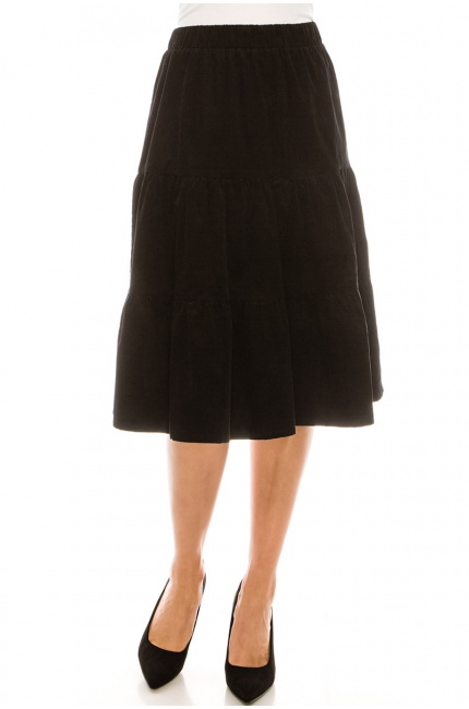 Black Corduroy Tiered Skirt