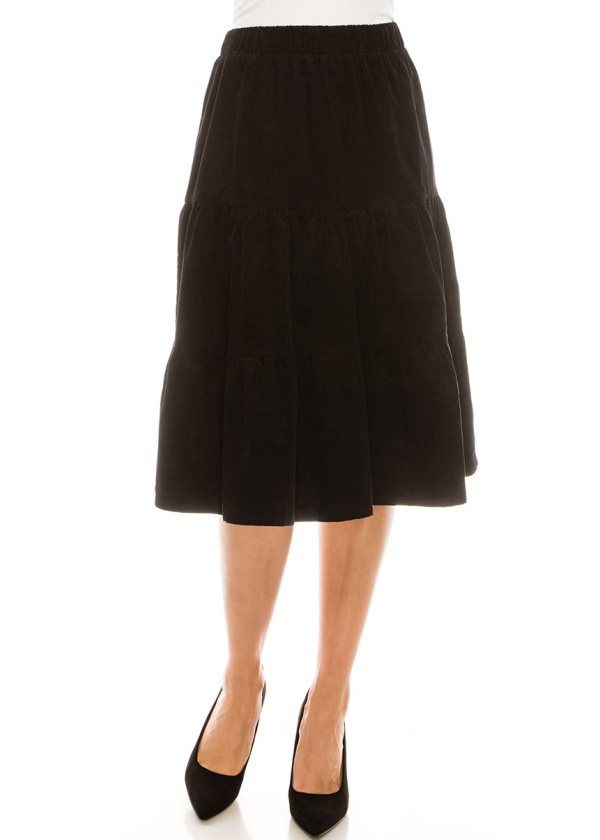 Black Corduroy Tiered Skirt