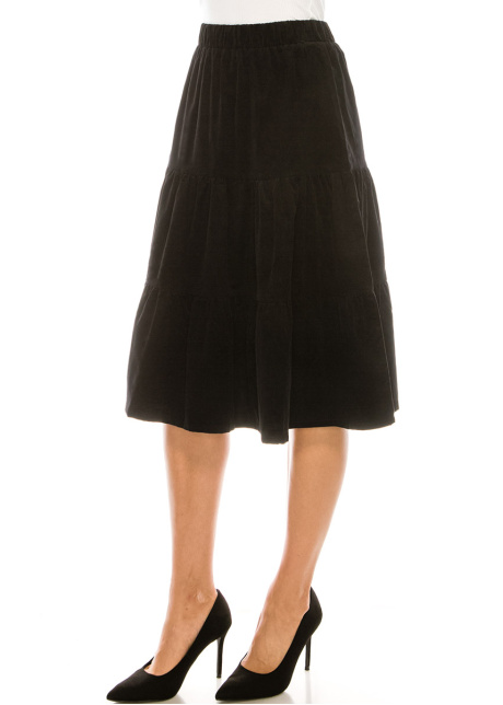 Black Corduroy Tiered Skirt