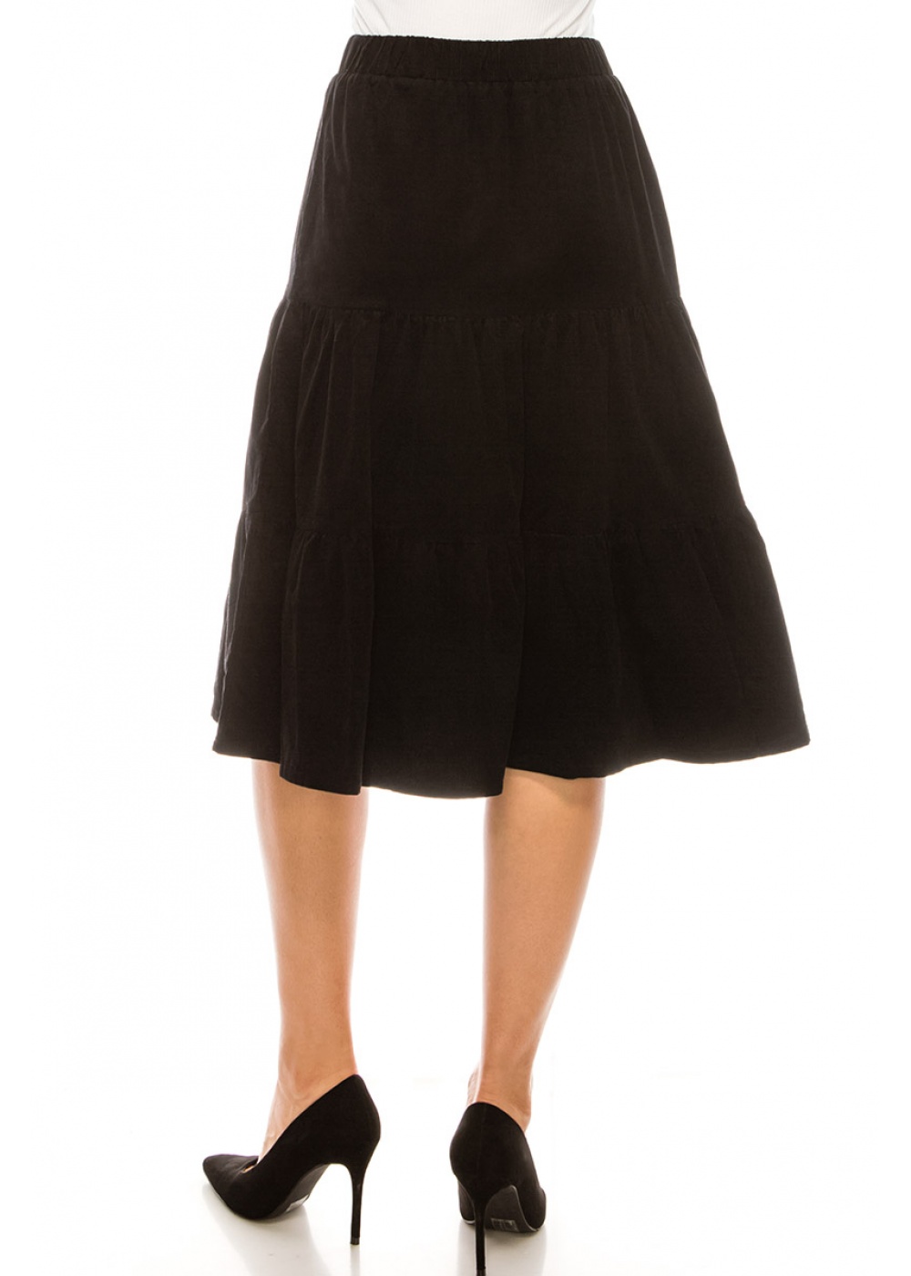 Black Corduroy Tiered Skirt